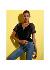 CR&Eacute;ATION L Spitzenshirt CREATION L "Shirt", Damen, Gr. 42, schwarz, 95% Viskose, 5% Elasthan, Spitze:100% Polyester, unifarben, V-Ausschnitt, Shirts