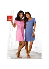 Nachthemd Vivance DREAMS, Damen, Gr. 52/54, N-Gr, bunt (rosa, blau), Single Jersey, Obermaterial: 100% Baumwolle, bedruckt, gebl&uuml;mt, unifarben, bequem kurz, Rundhals, eingesetzt, Kleider Nachthemd, mit Blumenprint, Topseller