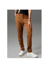 Jerseyhose Aniston CASUAL, Damen, Gr. 42, N-Gr, braun, Jersey, Obermaterial: 63% Polyester, 32% Viskose, 5% Elasthan, unifarben, figurumspielend lang, Hosen Jerseyhose, mit Biesen verziert