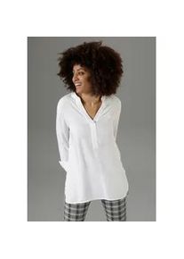 Longbluse Aniston SELECTED, Damen, Gr. 36, wei&szlig;, Web, Obermaterial: 100% Viskose, unifarben, Basic, l&auml;ssig geschnitten lang, V-Ausschnitt, lange Manschette, Blusen Longbluse, mit extra-langen Manschetten, Topseller