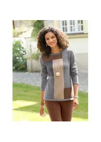 Strickpullover Casual Looks "Pullover", Damen, Gr. 40, grau (steingrau, gemustert), 85% Baumwolle, 15% Polyacryl, gemustert, mehrfarbig, Pullover Strickpullover