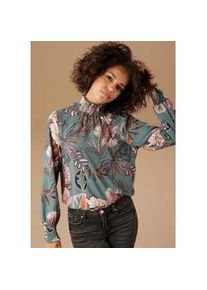 Schlupfbluse Aniston CASUAL, Damen, Gr. 38, bunt (petrol, sand, mauve, apricot, marine, braun, taupe, rosa, flieder, rauchblau, ocker, lila, wollwei&szlig;), Cr&ecirc;pe, Obermaterial: 98% Polyester, 2% Elasthan, bedruckt, gebl&uuml;mt, figurumspielend h&uuml;ftbedeckend, Smokb&uuml;ndchen, Blusen Schlupfbluse, mit gro&szlig;fl&auml;chigem Bl&uuml;tendruck - jedes Teil ein Unikat, Topseller