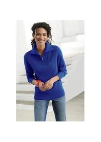 Troyer Casual Looks "Pullover", Damen, Gr. 42, blau (royalblau), 50% Baumwolle, 50% Polyacryl, meliert, unifarben, figurumspielend, Pullover Troyer