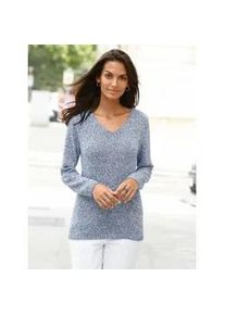 Strickpullover Casual Looks "Pullover", Damen, Gr. 46, blau (blau, meliert), 61% Polyacryl, 39% Baumwolle, meliert, Pullover Strickpullover