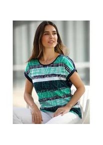 Rundhalsshirt Classic Basics "Kurzarm-Shirt", Damen, Gr. 40, bunt (mint, nachtblau, bedruckt), 100% Baumwolle, gemustert, gestreift, mehrfarbig, Rundhals, Shirts Rundhalsshirt