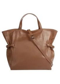 Shopper Samantha Look, Damen, Gr. B/H/T: 35cm x 30cm x 10cm onesize, braun (cognac), Leder, leicht gl&auml;nzend, unifarben, Taschen Shopper, echt Leder, Made in Italy