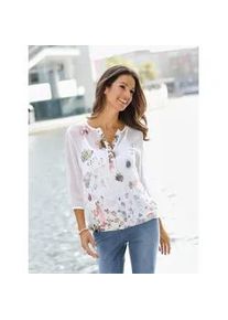 Chiffonbluse Inspirationen, Damen, Gr. 40, beige (ecru, bedruckt), 100% Polyester, Top:5% Elasthan, 95% Viskose, bedruckt, gebl&uuml;mt, gemustert, mehrfarbig, V-Ausschnitt, Blusen Chiffonbluse, Topseller