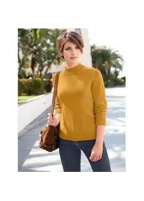 Stehkragenpullover Casual Looks "Pullover", Damen, Gr. 48, gelb (maisgelb), 50% Baumwolle, 50% Polyacryl, meliert, unifarben, figurumspielend, Pullover Stehkragenpullover