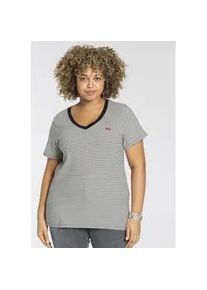 Levi's Kurzarmshirt LEVI'S PLUS "V NECK TEE", Damen, Gr. XL (46/48), schwarz (schwarz, stripe), Jersey, Obermaterial: 100% Baumwolle, gestreift, figurumspielend h&uuml;ftlang, V-Ausschnitt, Shirts, Gerade geschnittene Passform