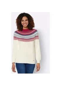 Norwegerpullover Casual Looks "Pullover", Damen, Gr. 54, rot (ecru, kirsche, gemustert), 100% Baumwolle, gemustert, mehrfarbig, Pullover Norwegerpullover