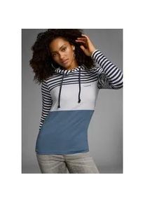 Kapuzenshirt Kangaroos, Damen, Gr. 40/42, bunt (wei&szlig;, marine, rauchblau), Rippware, Obermaterial: 100% Baumwolle. Kapuzenfutter: 100% Baumwolle, gestreift, figurbetont h&uuml;ftbedeckend, Shirts Kapuzenshirt, Langarm, sehr figurbetont, mit Colourblocking-Optik