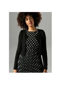 Bolero Aniston SELECTED, Damen, Gr. 48, schwarz, Jersey, Obermaterial: 94% Viskose, 6% Elasthan, unifarben, Basic, figurumspielend taillenlang, Rundhals, Strickjacken Bolero, mit 2 Kn&ouml;pfen