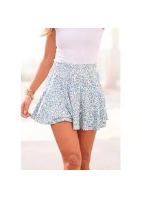 Hosenrock Vivance, Damen, Gr. 44, blau (blau, creme, bedruckt), Jersey, Obermaterial: 95% Viskose, 5% Elasthan, bedruckt, gebl&uuml;mt, figurumspielend kurz, R&ouml;cke Volantrock Skort, mit Blumendruck, Skort, Rock inklusive Hose, bequemer Bund