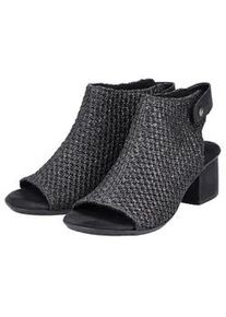 Sandalette Rieker, Damen, Gr. 42, schwarz (schwarz, schwarz), Textil, Schuhe Schaftsandale Sandalette, Sommerschuh, Sandalette, Blockabsatz, in modischer Flecht-Optik