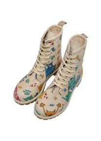 Schn&uuml;rboots DOGO "Long Boots Schn&uuml;rstiefel Cat Lovers Damen Stiefeletten, Longe", Damen, Gr. 38, Normalschaft, bunt (natur), Lederimitat, Schuhe Schn&uuml;rboots, Handgefertigt