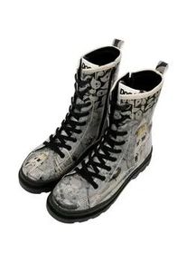 Stiefelette DOGO "Gisele Schn&uuml;rstiefel Boots Spooky Town Damen Stiefeletten", Damen, Gr. 40, Normalschaft, schwarz-wei&szlig; (grau), Lederimitat, Schuhe Stiefelette, Handgefertigt