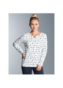 Schlafanzug TRIGEMA "TRIGEMA Langarmshirt mit Katzenmotiv", Damen, Gr. XXL, wei&szlig;, Single Jersey, 100% Baumwolle, Basic, Rundhals, Homewear-Sets Schlafanzug