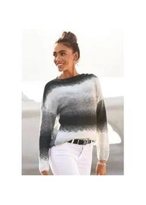 Strickpullover Vivance, Damen, Gr. 40/42, schwarz-wei&szlig; (schwarz, wei&szlig;, grau), Strick, Obermaterial: 78% Polyacryl, 22% Polyester, colorblocking, figurumspielend h&uuml;ftlang, U-Boot-Ausschnitt, Pullover Strickpullover, aus Farbverlaufgarn, U-Boot Ausschnitt, kuscheliger Strickpullover