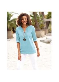 Jeansbluse Casual Looks, Damen, Gr. 46, gr&uuml;n (mint), 100% Baumwolle, unifarben, Rundhals, Blusen Jeansbluse