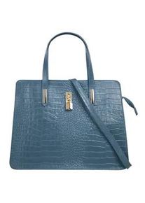 Henkeltasche CLUTY, Damen, Gr. B/H/T: 36cm x 28cm x 8cm onesize, blau, Leder, Reptilienpr&auml;gung, Taschen, echt Leder, Made in Italy