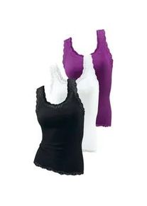 H.I.S. Spitzentop H.I.S "aus Feinripp", Damen, Gr. 40/42, lila (schwarz, wei&szlig;, beere), Feinripp, Obermaterial: 100% Baumwolle, unifarben, tiefer Rundhals, Tops Spitzentop, aus weicher Baumwoll-Qualit&auml;t, Topseller