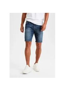Jeansshorts Buffalo "5-Pocket Shorts", Herren, Gr. 32, N-Gr, blau (dunkelblau), Jeans, Obermaterial: 98% Baumwolle, 2% Elasthan, Destroyed-Effekte, regular fit kurz, Jeans Jeansshorts, mit normaler Bundh&ouml;he, kurze Hose aus elastischer Denim-Qualit&auml;t