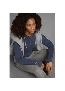 Kapuzenshirt Kangaroos, Damen, Gr. 34, blau (marine), Jersey, Obermaterial: 100% Baumwolle. Kapuzenfutter: 95% Baumwolle, 5% Viskose, unifarben, figurbetont h&uuml;ftbedeckend, B&uuml;ndchen mit Daumenl&ouml;chern, Shirts Kapuzenshirt, Langarm mit Daumenl&ouml;chern, figurbetonter Schnitt, aus Jerseystoff