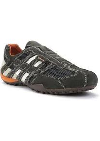 Slip-On Sneaker Geox "UOMO SNAKE", Herren, Gr. 43, grau (dunkelgrau, beige), Textil, Veloursleder, Schuhe, Freizeitschuh, Slipper mit Geox Spezial Membran