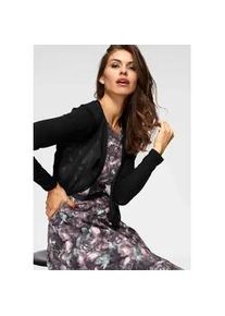 Bolero Aniston SELECTED, Damen, Gr. 38, schwarz, Feinstrick, Obermaterial: 95% Viskose, 5% Elasthan. Chiffon: 100% Polyester, leicht transparent, unifarben, figurumspielend taillenlang, eingesetzt normaler Saum, Strickjacken Bolero, mit leicht transparentem Vorderteil