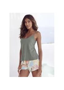 Shorty Vivance DREAMS, Damen, Gr. 36/38, gr&uuml;n (khaki, gemustert), Single Jersey, Obermaterial: 50% Baumwolle, 50% Viskose, gemustert, bequem kurz, Rundhals, Homewear-Sets Shorty, mit floralem Druck