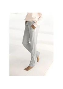 Homewearhose BENCH. LOUNGEWEAR, Damen, Gr. 40/42, N-Gr, grau (hellgrau), Interlock, Obermaterial: 90% Baumwolle, 10% Polyester, Glitzerstreifen, meliert, unifarben, Basic, Basic lang, Hosen, mit Metallic-Streifen, Loungewear, Loungeanzug