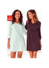 H.I.S. Nachthemd H.I.S, Damen, Gr. 36/38, N-Gr, bunt (mint, bordeaux), Single Jersey, Obermaterial: 100% Baumwolle, unifarben, Basic, Basic kurz, V-Ausschnitt, abgesteppt, Kleider Umstandsnachthemden, mit V-Ausschnitt