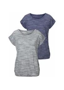 Beach Time Kurzarmshirt BEACHTIME "mit Struktureffekt", Damen, Gr. 48/50, blau (blau, meliert, grau, meliert), Obermaterial: 85% Polyester, 15% Viskose, meliert, Basic, bequem, Rundhals, Umschlagsaum, Shirts, aus pflegeleichter Qualit&auml;t