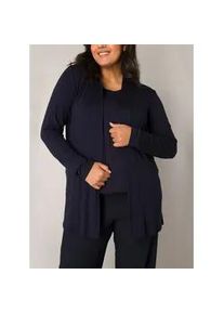 Strickjacke Base Level Curvy "Ayla", Damen, Gr. 52, blau (navy dunkelblau), Strick, Obermaterial: 94% Viskose, 6% Elasthan, unifarben, figurumspielend ca. Mitte Oberschenkel, eingesetzt abgesteppt, Strickjacken Strickjacke, im verschlusslosen Design