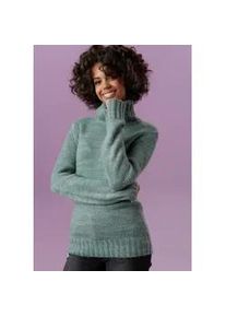 Rollkragenpullover Aniston CASUAL, Damen, Gr. 42, gr&uuml;n (jade, meliert), Grobstrick, Obermaterial: 100% Polyacryl, meliert, figurbetont h&uuml;ftbedeckend, breiter Bund, Pullover Rollkragenpullover