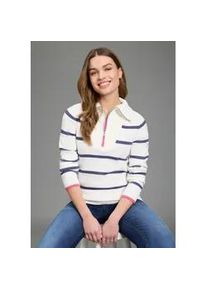 Troyer Kangaroos, Damen, Gr. 52/54, blau (wollwei&szlig;, blau), Strick, Obermaterial: 60% Baumwolle, 40% Polyacryl, gestreift, kontrastfarbene Details, figurbetont h&uuml;ftbedeckend, Rippstrickb&uuml;ndchen, Pullover Troyer, mit Rei&szlig;verschluss im klassischen Streifen-Design