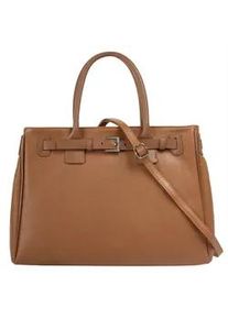 Henkeltasche CLUTY, Damen, Gr. B/H/T: 40cm x 28cm x 10cm onesize, braun (cognac), Leder, leicht gl&auml;nzend, unifarben, Taschen, echt Leder, Made in Italy