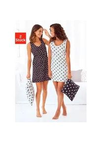 Nachthemd Vivance DREAMS, Damen, Gr. 36/38, N-Gr, schwarz-wei&szlig; (wei&szlig;, schwarz, gepunktet, schwarz, wei&szlig;, gepunktet), Single Jersey, Obermaterial: 100% Baumwolle, gemustert, Basic, bequem kurz, Rundhals, Kleider Nachthemd, mit gro&szlig;en Punkten und Sternen