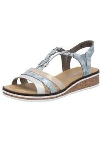 Riemchensandale Rieker, Damen, Gr. 38, bunt (hellblau, ros&eacute;, silberfarben), Lederimitat, metallic, Schuhe Riemchensandale, Sommerschuh, Sandalette, Keilabsatz, mit dezenter Schmuckverzierung