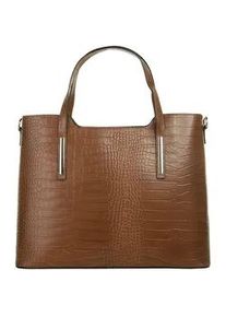 Henkeltasche CLUTY, Damen, Gr. B/H/T: 37cm x 29cm x 16cm onesize, braun (cognac), Leder, Reptilienpr&auml;gung, Taschen, echt Leder, Made in Italy