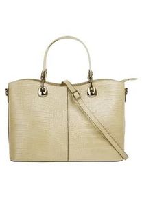 Henkeltasche CLUTY, Damen, Gr. B/H/T: 32cm x 22cm x 11cm onesize, beige, Leder, Reptilienpr&auml;gung, Taschen, echt Leder, Made in Italy