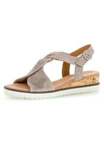 Keilsandalette Gabor "GENUA", Damen, Gr. 43, grau (taupe), Ziegenveloursleder, metallic, Schuhe, Sommerschuh, Sandale, Keilabsatz, mit Metallic-Effekt, G-Weite