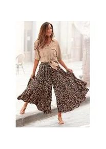 Hosenrock Lascana, Damen, Gr. 46, braun (braun, bedruckt), Web, Obermaterial: 100% Polyester, bedruckt, figurumspielend kn&ouml;chelfrei, R&ouml;cke, aus glatter Ware, Culotte, extraweites Bein
