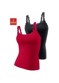 Unterhemd Lascana, Damen, Gr. 36/38, N-Gr, rot (rot, schwarz), Single Jersey, Obermaterial: 95% Baumwolle, 5% Elasthan. Spitze: 87% Polyamid, 13% Elasthan, unifarben, festlich, tiefer Rundhals, Unterhemden Unterhemd, aus elastischer Baumwolle mit zarter Spitze, Spaghettitr&auml;ger-Top, Topseller