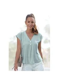 Schlupfbluse Lascana, Damen, Gr. 36, gr&uuml;n (lindgr&uuml;n), Web, Obermaterial: 100% Viskose, unifarben, figurumspielend h&uuml;ftlang, V-Ausschnitt, Blusen Schlupfbluse, mit modischen Kn&ouml;pfen, luftige Kurzarmbluse, sommerlich