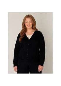 Cardigan Base Level Curvy "BAS-YVONNE", Damen, Gr. 44, schwarz, Feinstrick, Obermaterial: 80% Viskose, 20% Polyamid, unifarben, normal h&uuml;ftlang, V-Ausschnitt, B&uuml;ndchen, Strickjacken, mit V-Ausschnitt und Knopfleiste