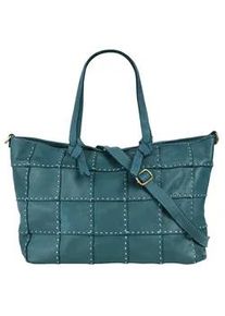 Shopper Samantha Look, Damen, Gr. B/H/T: 48cm x 30cm x 13cm onesize, blau, Leder, leicht gl&auml;nzend, unifarben, Taschen Shopper, echt Leder, Made in Italy