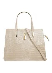 Henkeltasche CLUTY, Damen, Gr. B/H/T: 36cm x 28cm x 8cm onesize, beige, Leder, Reptilienpr&auml;gung, Taschen, echt Leder, Made in Italy