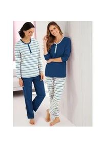 w&auml;schepur Schlafanzug W&Auml;SCHEPUR, Damen, Gr. 52/54, blau (jeansblau, jeansblau, geringelt), 100% Baumwolle, Homewear-Sets Schlafanzug