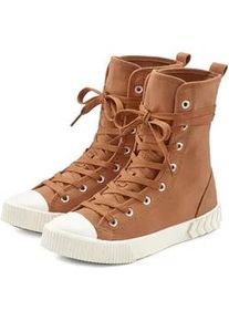 Stiefelette Lascana, Damen, Gr. 39, braun (camelfarben), Obermaterial: 100% Textilmaterial. Decksohle: 100% Textilmaterial. Futter: 100% Textilmaterial. Laufsohle: 100% Synthetik, unifarben, Schuhe Stiefelette, im Combat Look, High Top Sneaker, Schn&uuml;rschuh, Textil-Boots